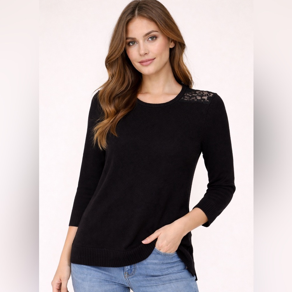 Ralph Lauren Black Sweater Ladies Small Lace Trim